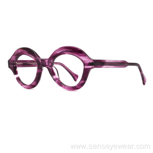 Oversized Round Unisex Bevel Acetate Frame Optical Glasses